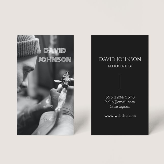 Modern Black & White Photo Tattoo Artist Salon Visitkort (Skapare uppladdad)