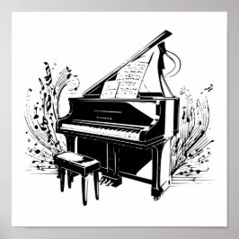 Modern Black & White Piano Music Teacher/Student Poster
