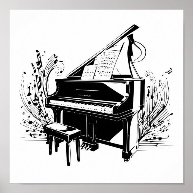 Modern Black & White Piano Music Teacher/Student Poster (Framsidan)