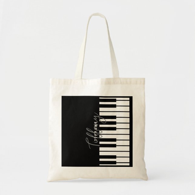 Modern Black & White Piano Tangentbord Monogram Na Tygkasse (Framsidan)
