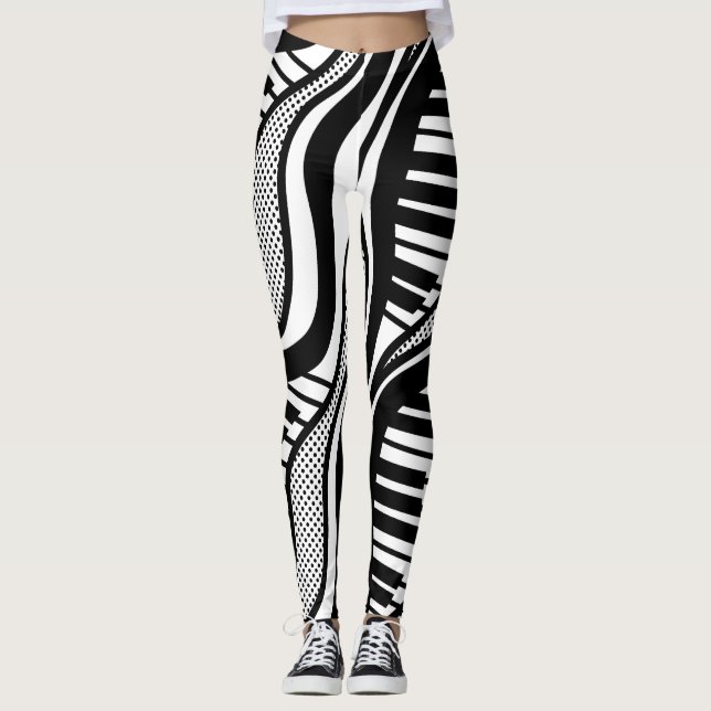 Modern Black White Piano Vågigt Leggings (Framsida)
