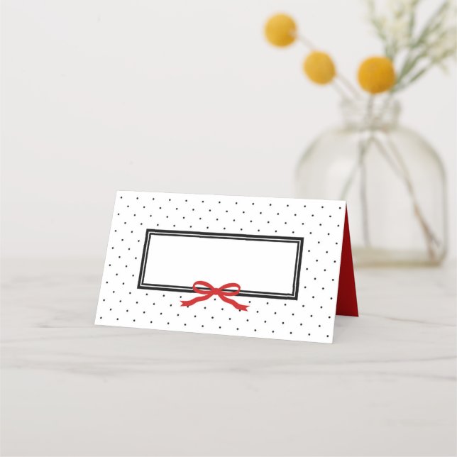 Modern Black White Polka Dot med Red Ribbon Placeringskort (Framsida)