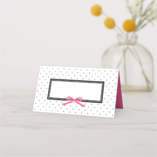 Modern Black White Polka Dot med Rosa Ribbon Placeringskort