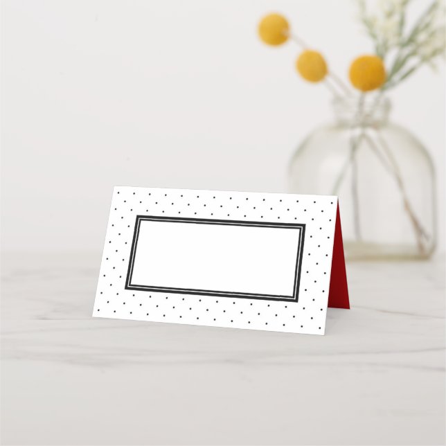 Modern Black White Polka Dot med rött Placeringskort (Framsida)