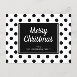 Modern Black White Polka dots God jul Vykort