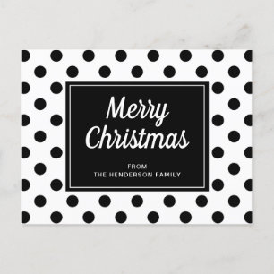 Modern Black White Polka dots God jul Vykort