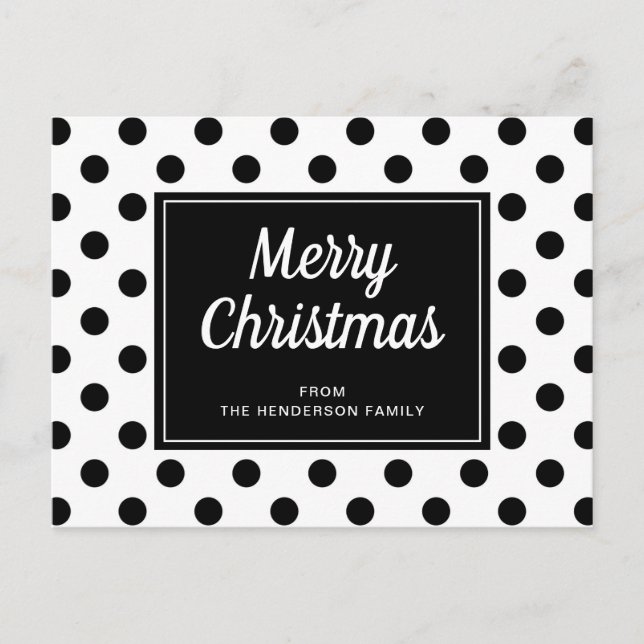 Modern Black White Polka dots God jul Vykort (Framsida)