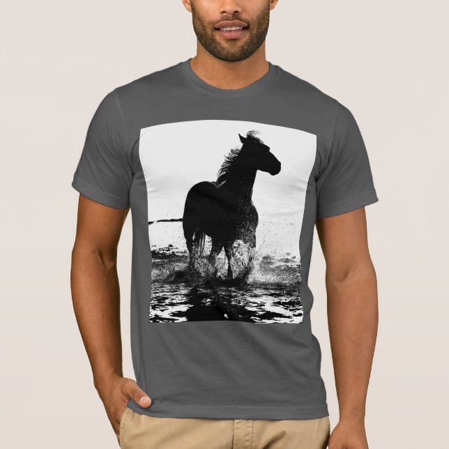 Modern Black White Pop Art Running Horse Manar T Shirt (Framsida)