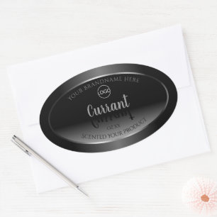 Modern Black White Product Label Silver Ram Logoty Ovalt Klistermärke