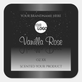Modern Black White Product Label Soft Glitter Logo Fyrkantigt Klistermärke