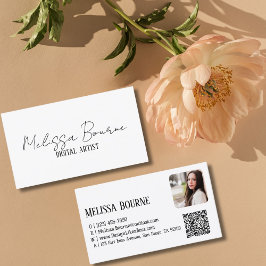 Modern Black White, Professionell Photo, QR-kod Visitkort