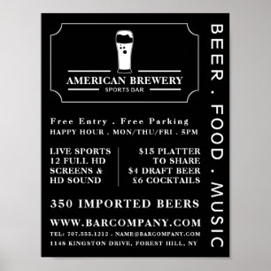 Modern Black & White, Pub/Brewery Advertising Poster