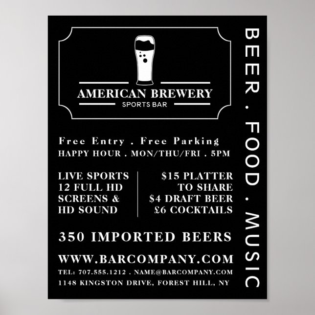 Modern Black & White, Pub/Brewery Advertising Poster (Framsidan)