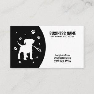 Modern Black & White Puppy Silhouette Hund Walking Visitkort