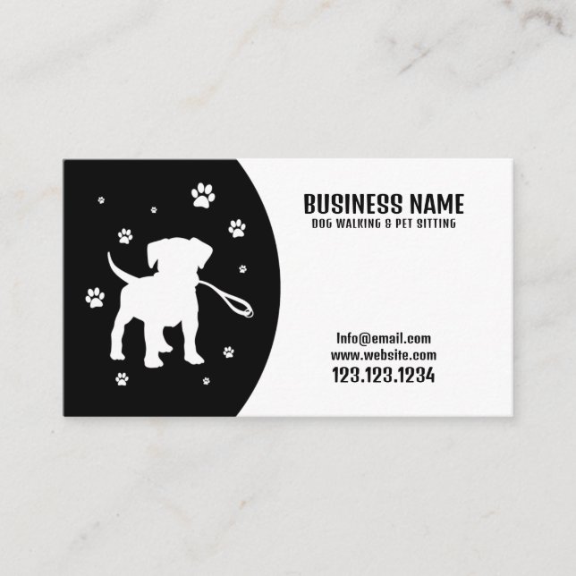 Modern Black & White Puppy Silhouette Hund Walking Visitkort (Framsida)
