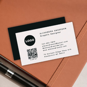 Modern Black White QR Logotyp Professionell Visitkort