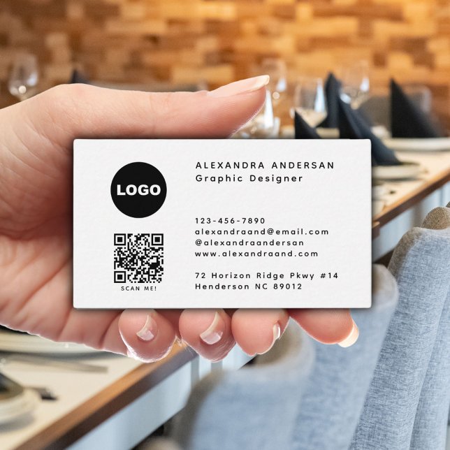 Modern Black White QR Logotyp Professionell Visitkort (Modern Black White QR Code Logo Professional Business Card)