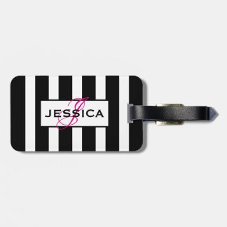 Modern Black & White Rand Monogram Bagagebricka