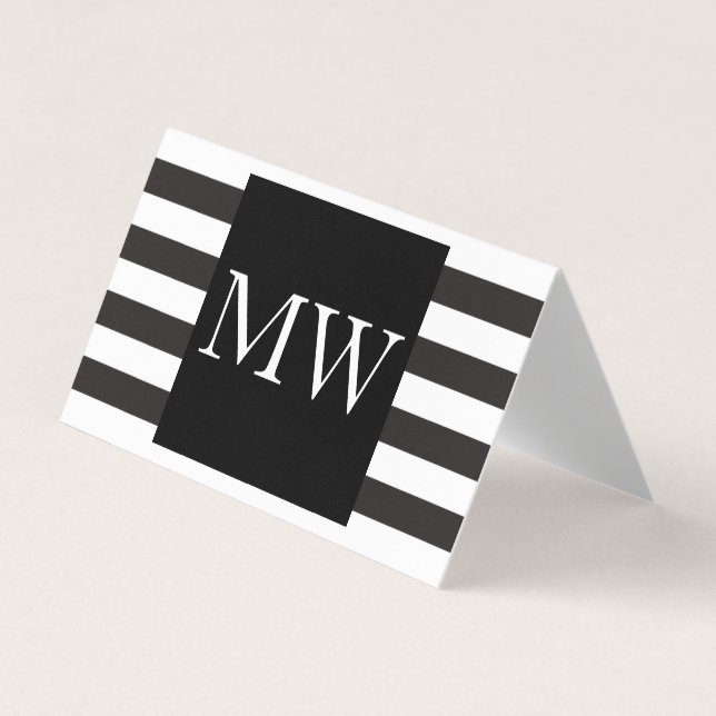 Modern Black White Rand Monogram Visitkort (Framsida)