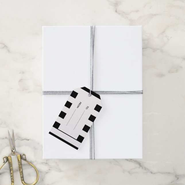 Modern Black White Rand Mönster Presentetikett (Med Snöre)