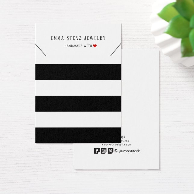 Modern Black White Rand Necklace Visning Card Visitkort (Skivbord)