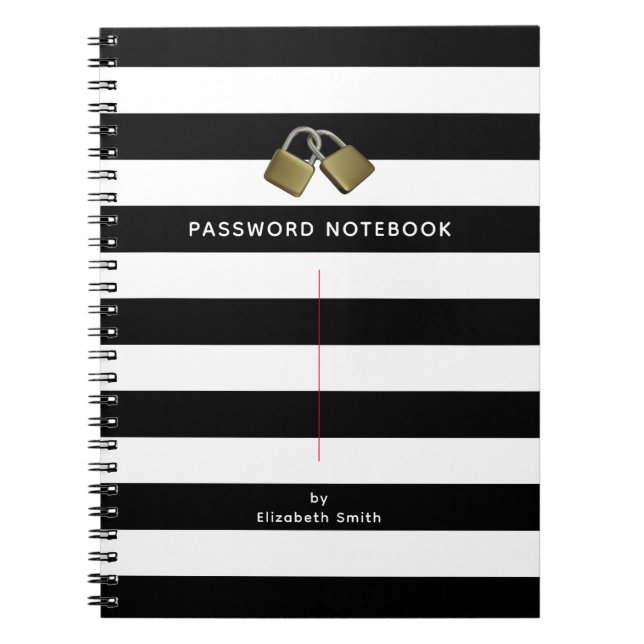 Modern Black White Rand Password Anteckningsbok (Framsidan)