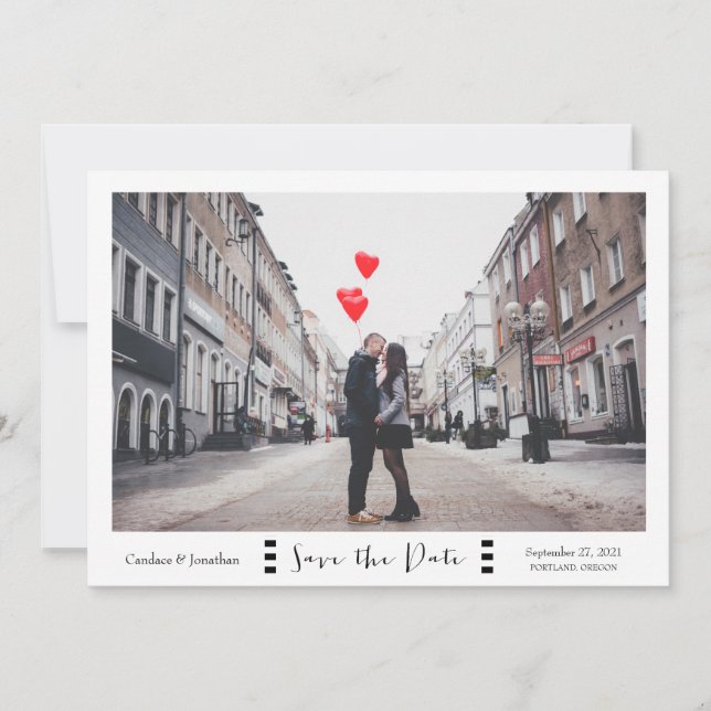 Modern Black & White Rand Photo Save Date Spara Datumet (Framsida)