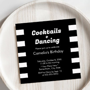 Modern Black & White Rand Typography Birthday Inbjudningar