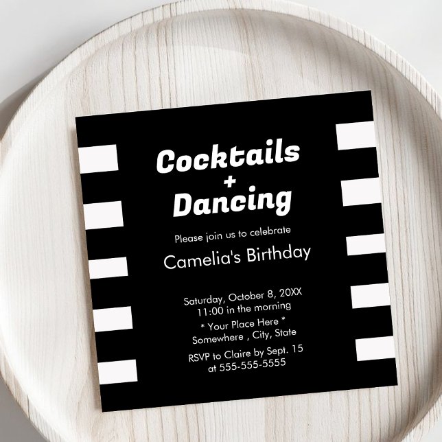 Modern Black & White Rand Typography Birthday Inbjudningar (Skapare uppladdad)