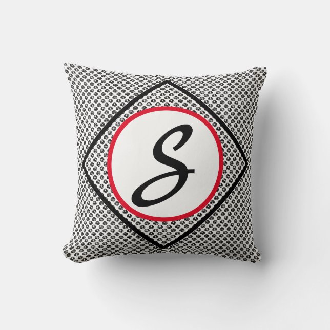 Modern Black White Red Monogram Dekorativ kudde (Framsida)
