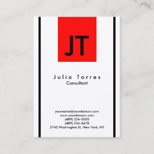 Modern Black White Red Monogram, svart Trendig Visitkort