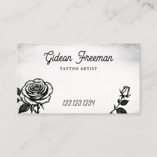 Modern Black & White Roses Tattoo Artist Visitkort