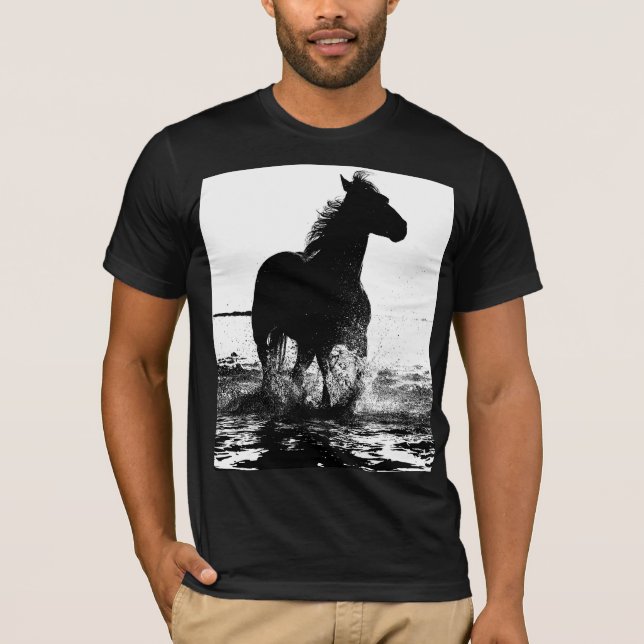 Modern Black White Runse Horse Pop Art Manar T Shirt (Framsida)
