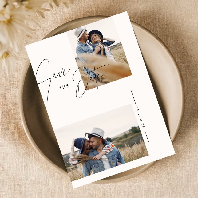 Modern Black & White Rustic Photo Bröllop Spara Datumet (Skapare uppladdad)