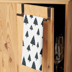 Modern Black & White Scandinavian Julgranar Kökshandduk