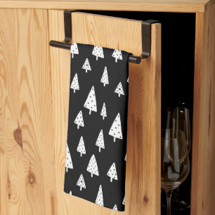 Modern Black & White Scandinavian Julgranar Kökshandduk