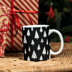 Modern Black & White Scandinavian Julgranar Mugg