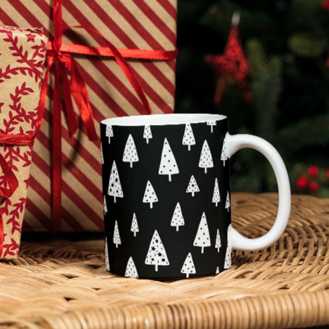 Modern Black & White Scandinavian Julgranar Mugg (Skapare uppladdad)