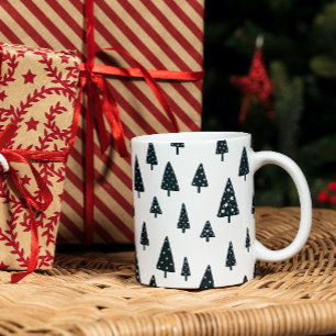 Modern Black & White Scandinavian Julgranar Två-Tonad Mugg