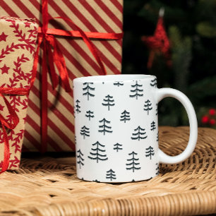Modern Black & White Scandinavian Julgranar Två-Tonad Mugg