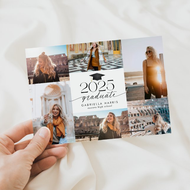 Modern Black + White Script 2025 Studenten Inbjudningar (Modern Black + White Script 2025 Graduation Invitation)