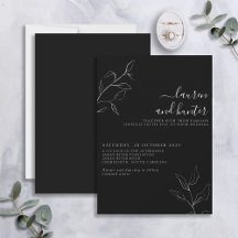Modern Black White Script Botanical Bröllop Invit