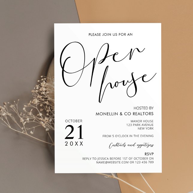 Modern Black & White Script Business Open House Inbjudningar (Skapare uppladdad)
