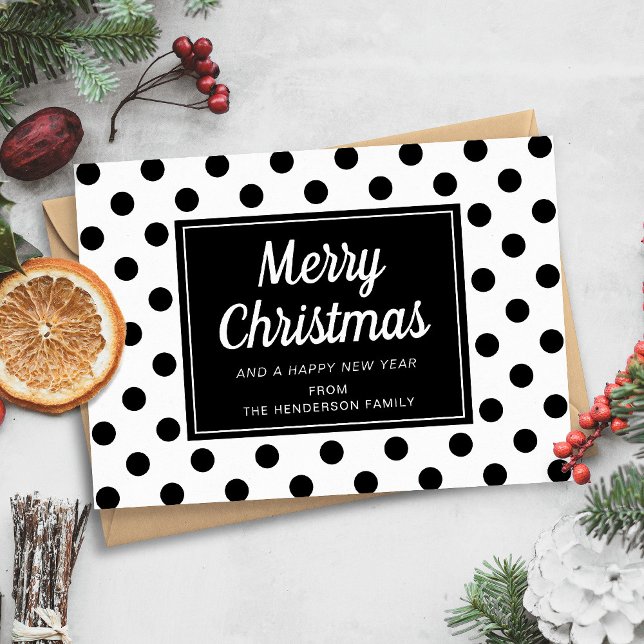 Modern Black White Script God jul Julkort (Modern Black White Polka Dots Merry Christmas Holiday Card)