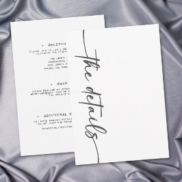 Modern Black White Script Minimal Wedding Details Tilläggskort