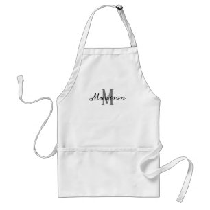 Modern Black White Script Monogram Namn Kitchen Förkläde