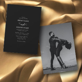 Modern Black & White Script par Photo Bröllop Inbjudningar