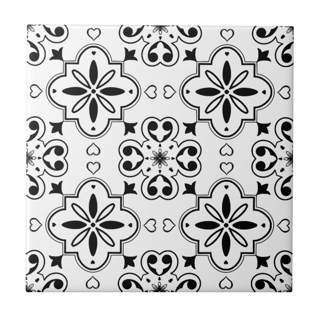 Modern Black White Seamless Mönster Kakelplatta (Framsidan)