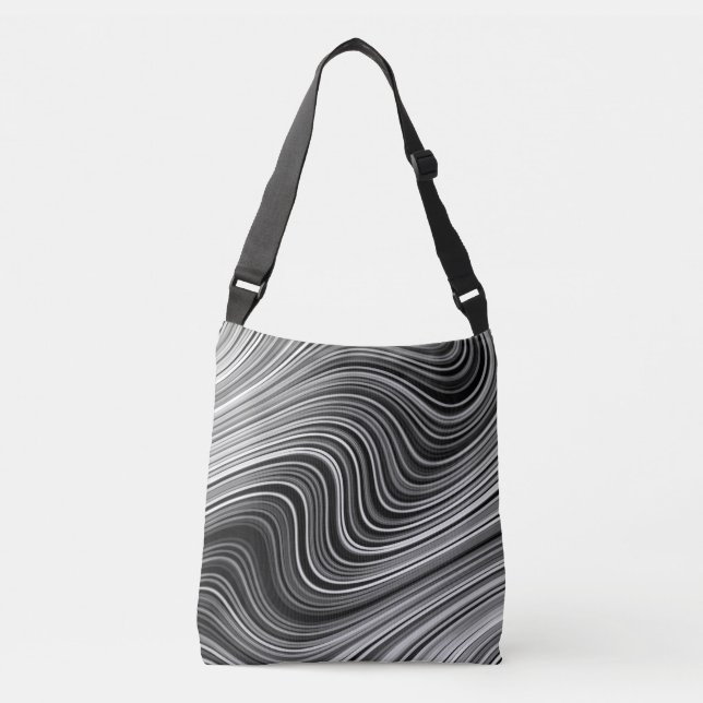 Modern Black White Silver Grått Curvy Linjer Axelväska (Framsida)