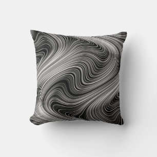 Modern Black White Silver Grått Curvy Linjer Kudde